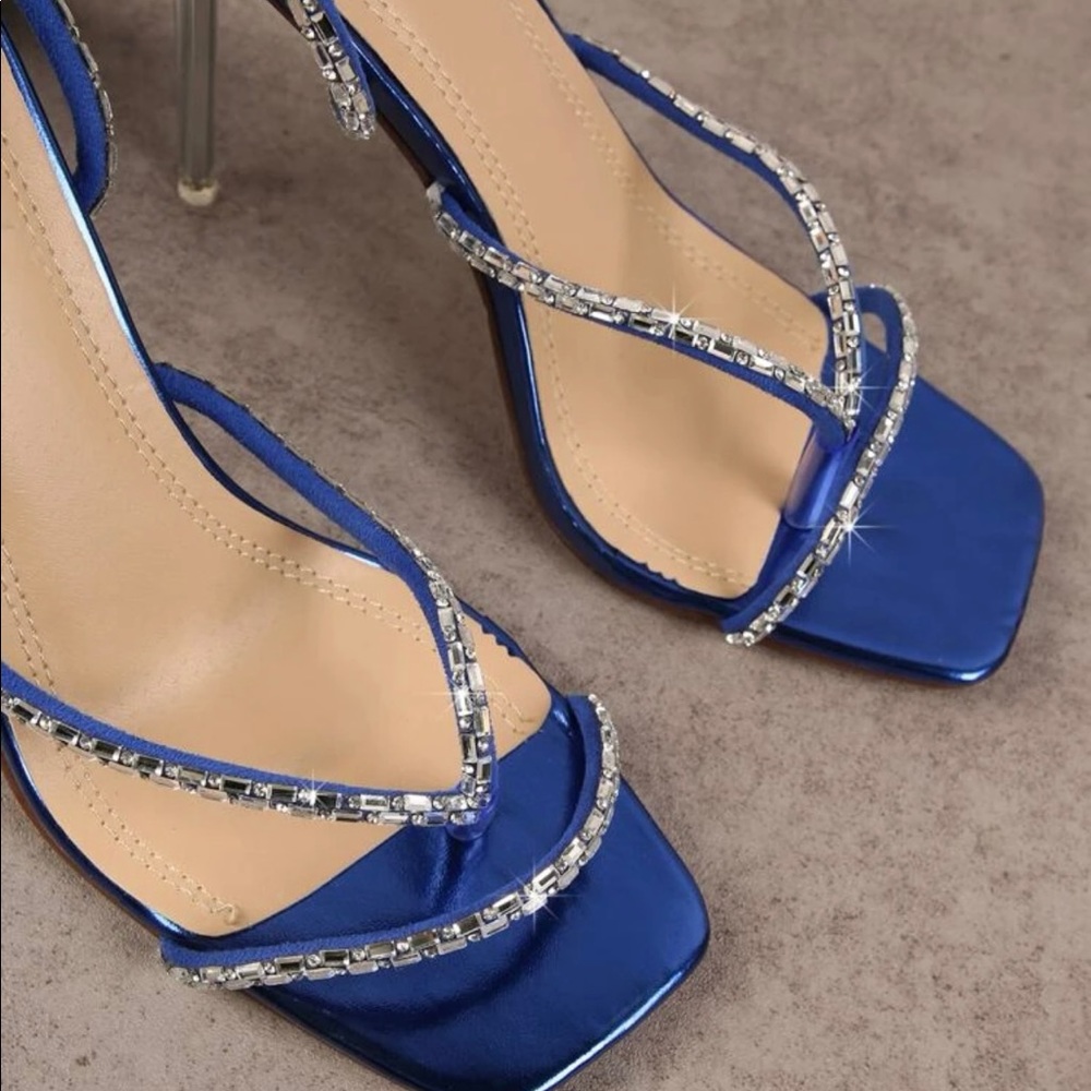 Open Toe Rhinestone Lace- Up Heels